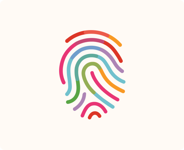The Transparency Initiative wordmark - rainbow thumbprint graphic on white background